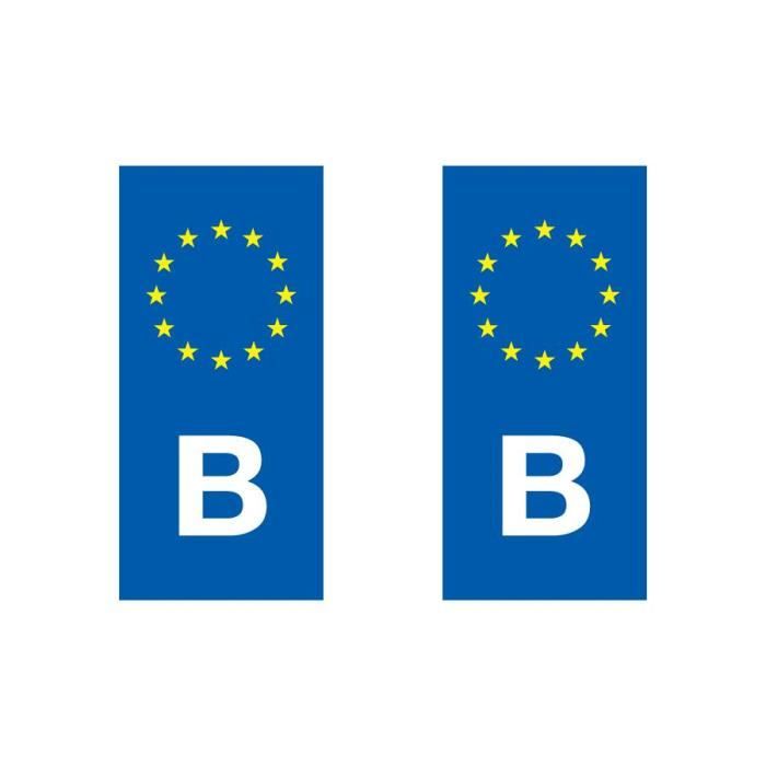2X Sticker B NOIR BLANC GAUCHE autocollant style AUTO immatriculation BELGIQUE