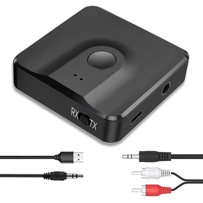 O Type Émetteur Bluetooth 2 en 1 émetteur Bluetooth 5.0 récepteur Adaptateur sans Fil 3,5 mm à Faible Latence pour systèmes de sonorisation pour la Maison et la Voiture 