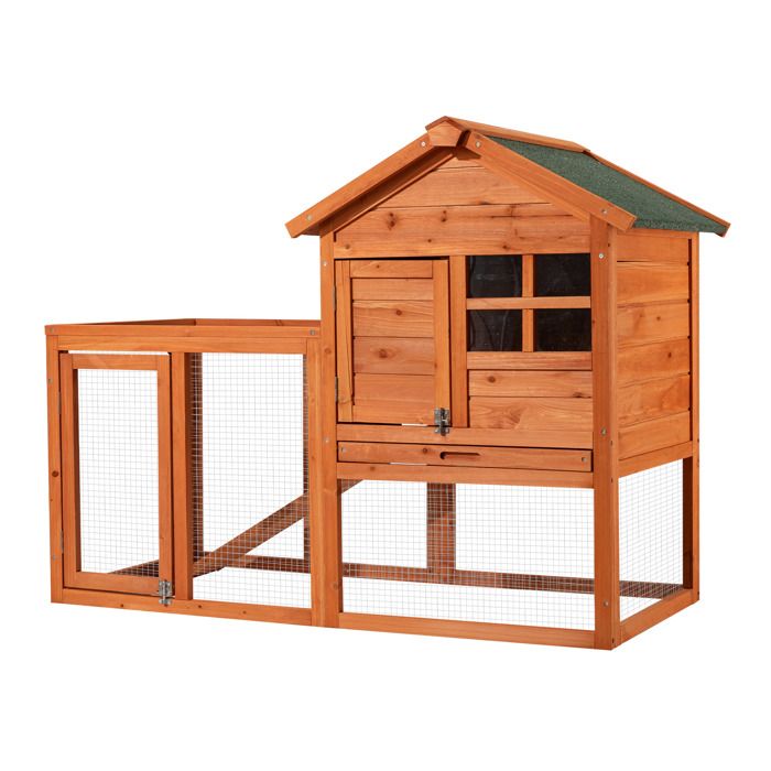 Wiltec Clapier – 1220 x 630 x 920 mm – 2 étages – Toit bitumé – Bois sapin – avec Rampe Enclos et bac amovible – Abri Cage pour ron Wiltec Clapier – 1220 x 630 x 920 mm – 2 étages – Toit bitumé – Bois sapin – avec Rampe Enclos et bac amovible – Abri Cage pour ron