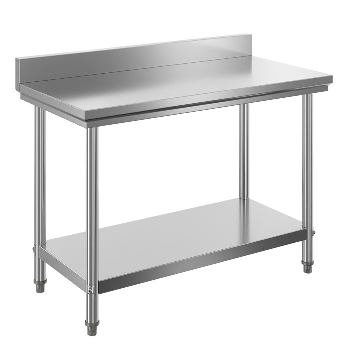 Wiltec Table de travail – 1200 x 600 x 850 mm – en Acier inoxydable – avec Rebord de protection et Plaque en MDF – Établi inox Table Wiltec Table de travail – 1200 x 600 x 850 mm – en Acier inoxydable – avec Rebord de protection et Plaque en MDF – Établi inox Table