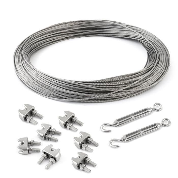 beaucoup de tailles disponibles 7x19 4 serre-câbles étrie SET 5m cable 4mm acier inox cordage torons 