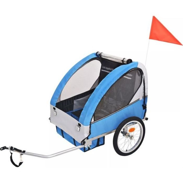 Remorque vélo 2 en 1 convertible en poussette et jogger pour deux enfants,  coloris Rouge/Noir