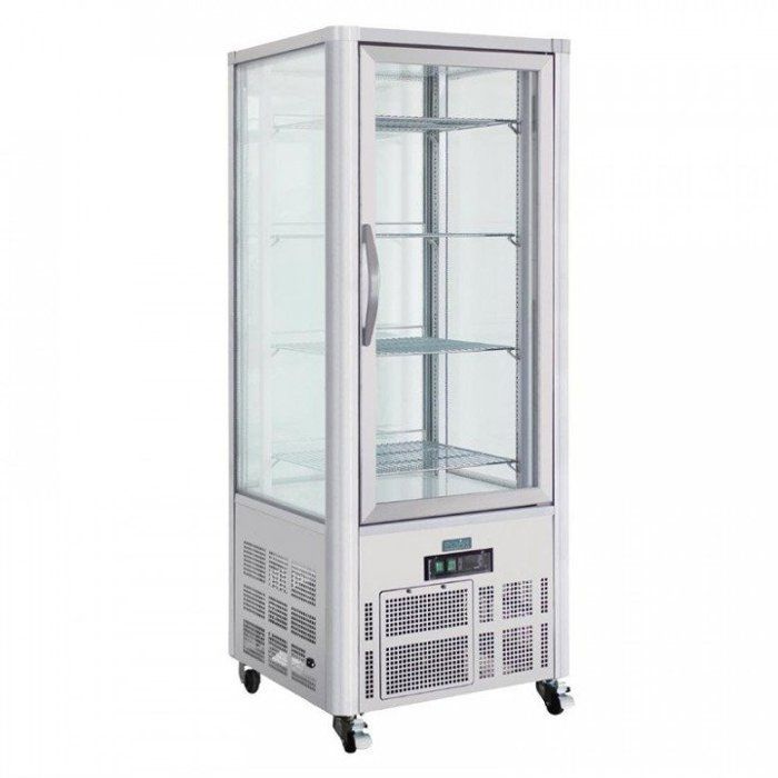 Vitrine inox ventilée positive à pâtisserie 400 Litres 4 faces vitrées trempées sur roulettes 220 V MONO - vue 2