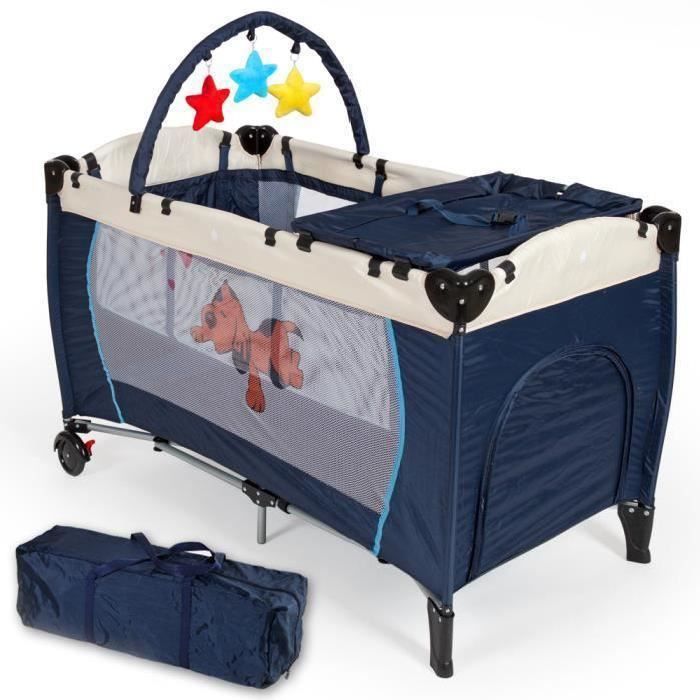 Bleu Lit Parapluie Lit Bebe Pliant Lit De Voyage Avec Accessoires Reglable Et Mignon Dessin Cdiscount Maison