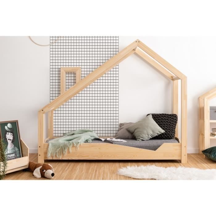 Lit enfant 70 x 170 cm avec sommier type cabane en bois naturel, modèle NA  - Achat / Vente structure de lit Lit 70x170 + sommier Bois - Cdiscount