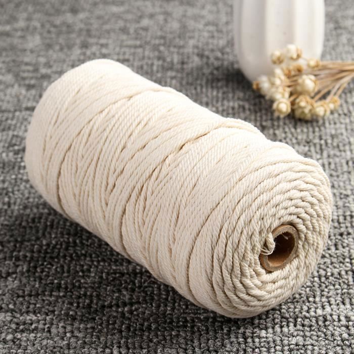 TEMPSA Corde Macramé 3mm x 200m Naturel Ficelle Coton Beige pour Emballage Cadeau Décoration Bricolage