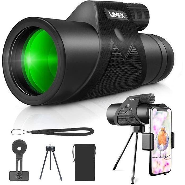Jumelles monoculaire Starscope 12 × 50 HD - Monoculaire étanche Starscope monoculaire - Avec support pour smartphone et trépied A154