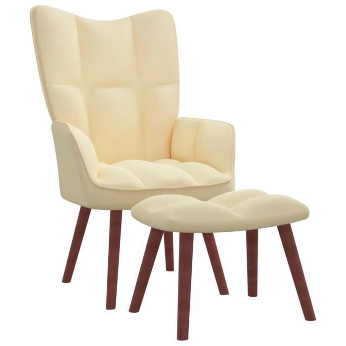 chaise relax-contemporain bonne qualité® - blanc crème velours - repose-pied - 483371