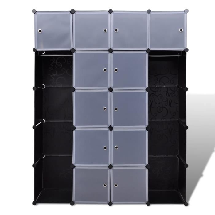 HUOLE Armoire Penderie Modulable 6 Étages 12 Portes - Grande Capacité Rangement Plastique Noir Pour Chambre