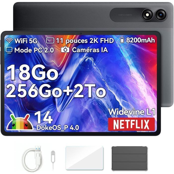 Blackview Tab 9 WiFi Tablette Tactile 10.95 1200*1920 1080P FHD Android 14 18Go+256Go-SD 1To 8200mAh Widevine L1 Mode PC WPS –