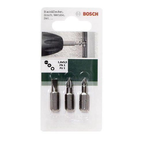 Bosch 2609255974 Set de 3 embouts de vissage courts qualité standard Plat 5 5 + PH1 + PZ1
