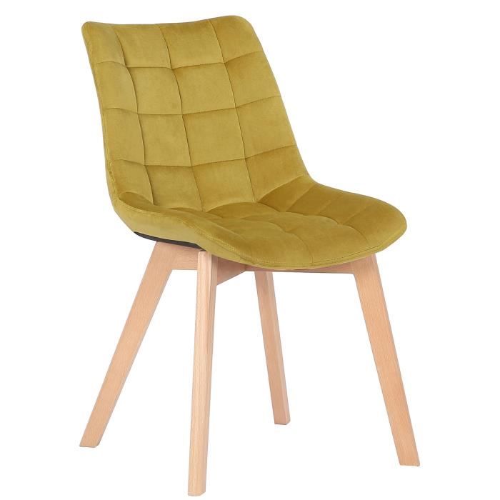 CLP Chaise de salle à manger Passaic en velours avec pieds en Bois de hêtre - Couleur:jaune