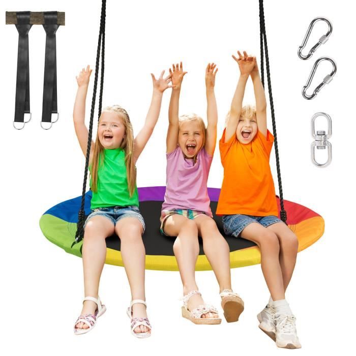 Portique Yorbay Upgrade Balançoire Nid D'oiseau Pour Enfants Rond Bleu Foncé Balancoire Exterieur