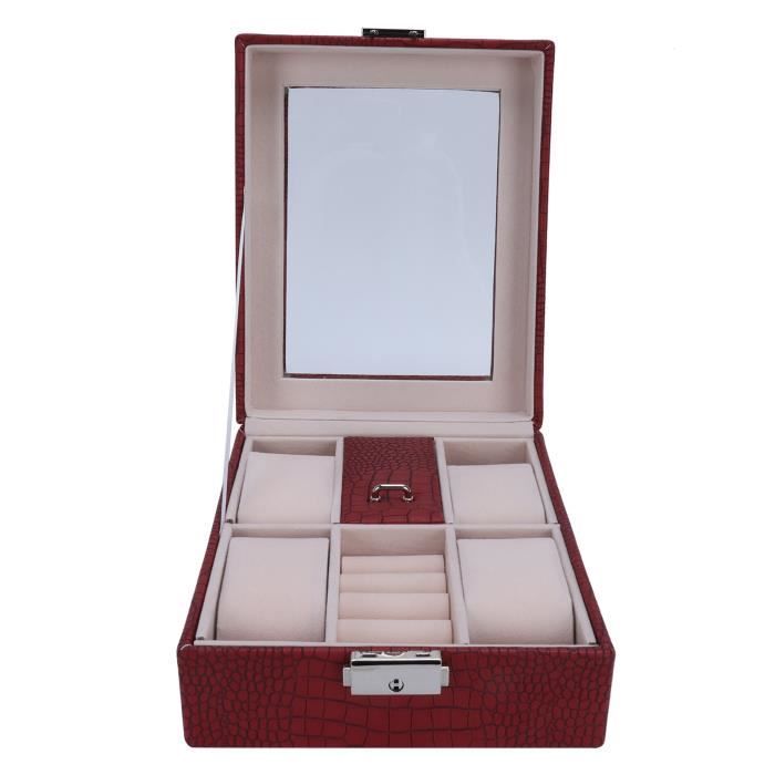 Boîte De Rangement Pour Montres Et Bijoux – 3 Compartiments – Cuir PU Noir