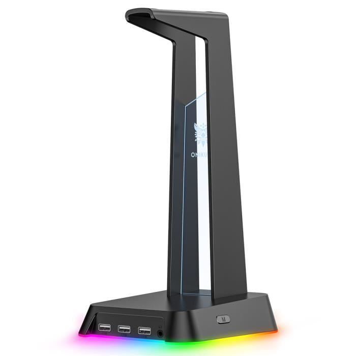 Support de Casque RGB Stand de jeu Éclairage USB Éclairage 3 USB3.1 -Noir