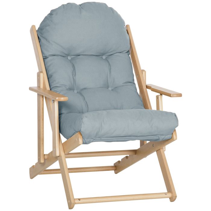 Fauteuil de salon - HOMCOM - pliable et inclinable en bois fauteuil relax coussin capitonné - bois - 71x89x96cm - gris