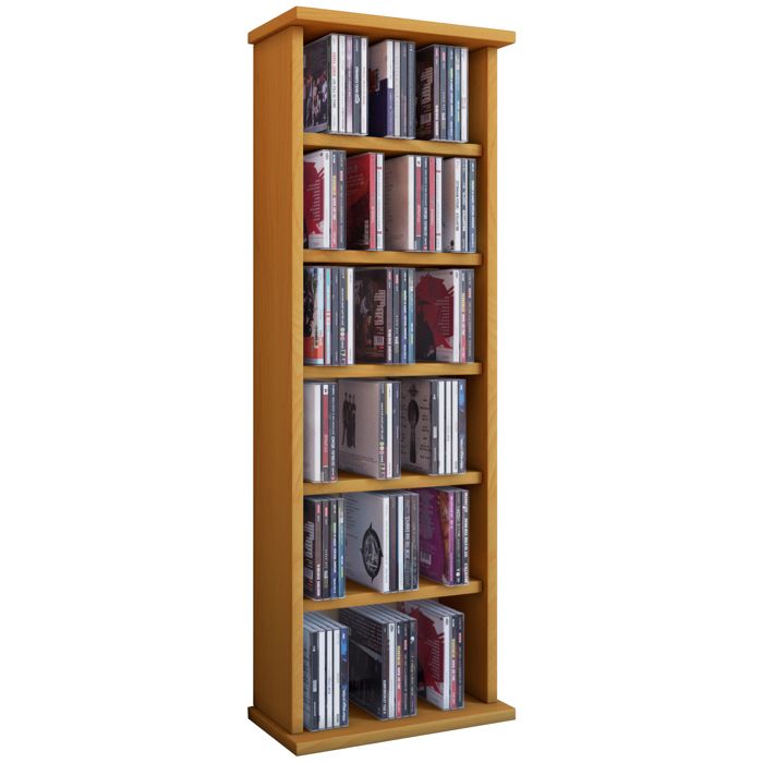 VOSTAN tour rangement bibliothèque CD-DVD 150 CD hêtre sans portes vitrés
