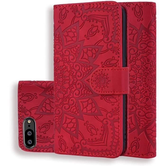 Étui Huawei P10 XFDSFDL® - Coque Portefeuille Cuir PU - Motif Fleur Papillon - Support Magnétique - Rouge