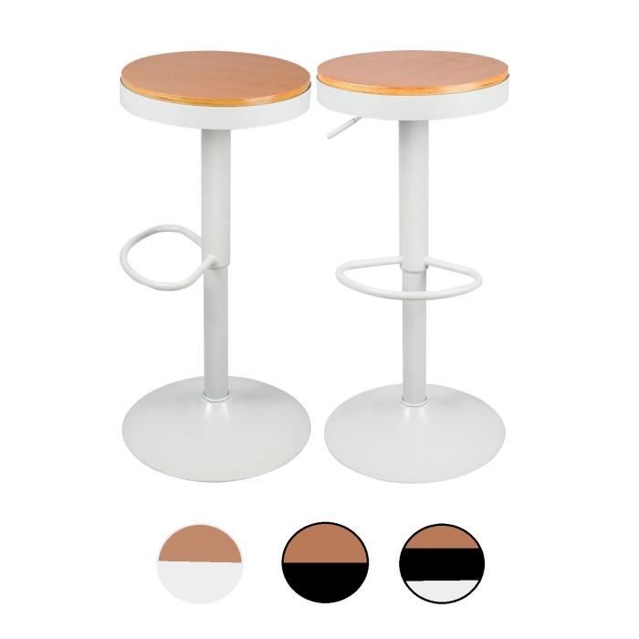 Tabouret de bar CIFUNZERO en bois et métal modèle de châssis monobloc blanc lot de 2 marrons