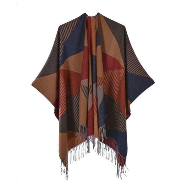 Poncho Cape Châle Élégant Épais Chaud Automne Hiver Femme Grande Taille - Modèle Pliable