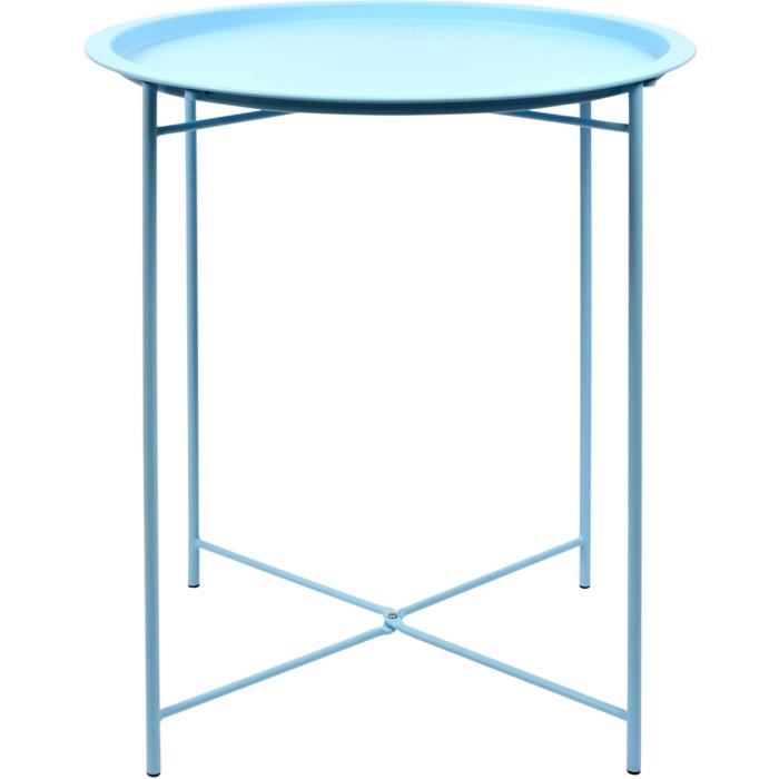 table d'appoint pliable en acier nuances de bleu - jardindeco - essentiel - 46x46x52cm