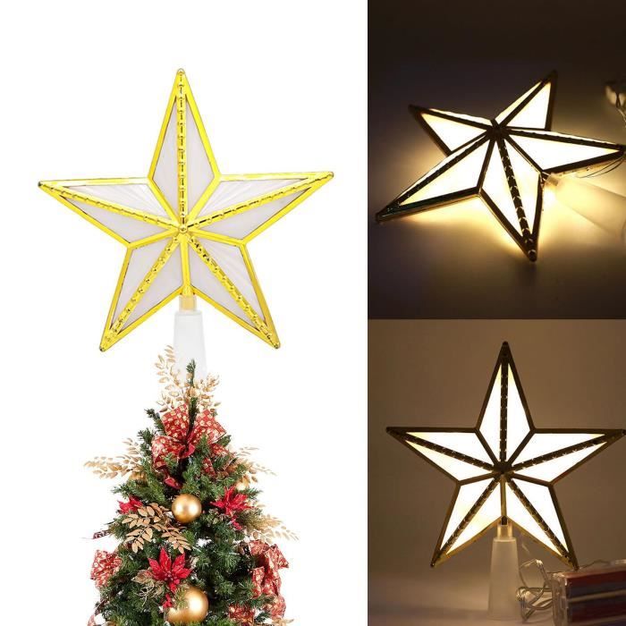 Kentop 1Pc Étoile pour cimier de sapin de Noël 15 cm Paillettes dorées