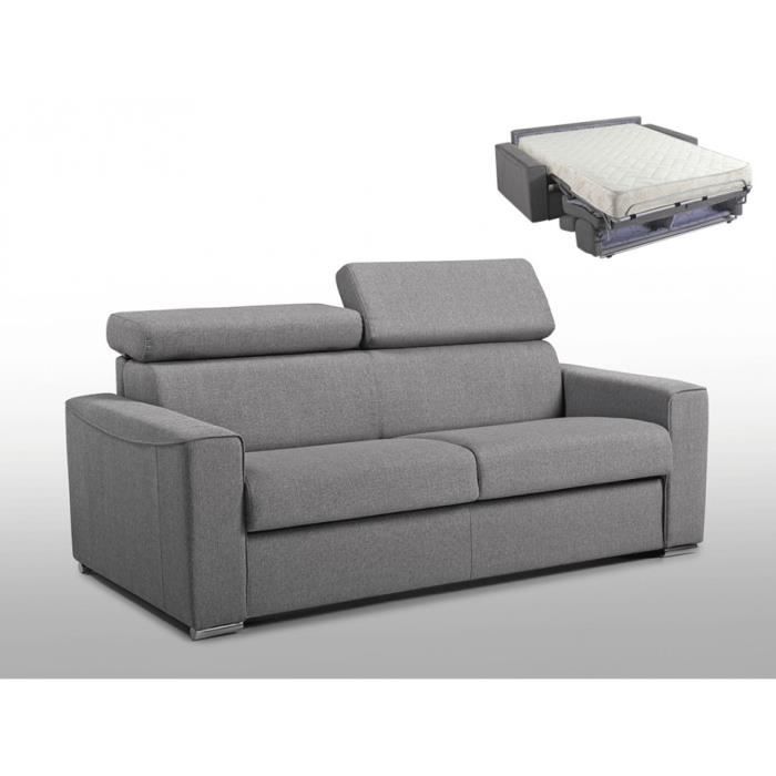 canapé convertible express en tissu vizir - linea sofa - 3 places - gris - couchage 140 cm - matelas 18cm