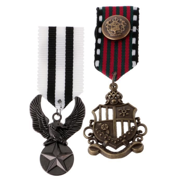 2X Broche Médaille Militaire Forme d'Aigle Étoile Steampunk Uniforme Noir