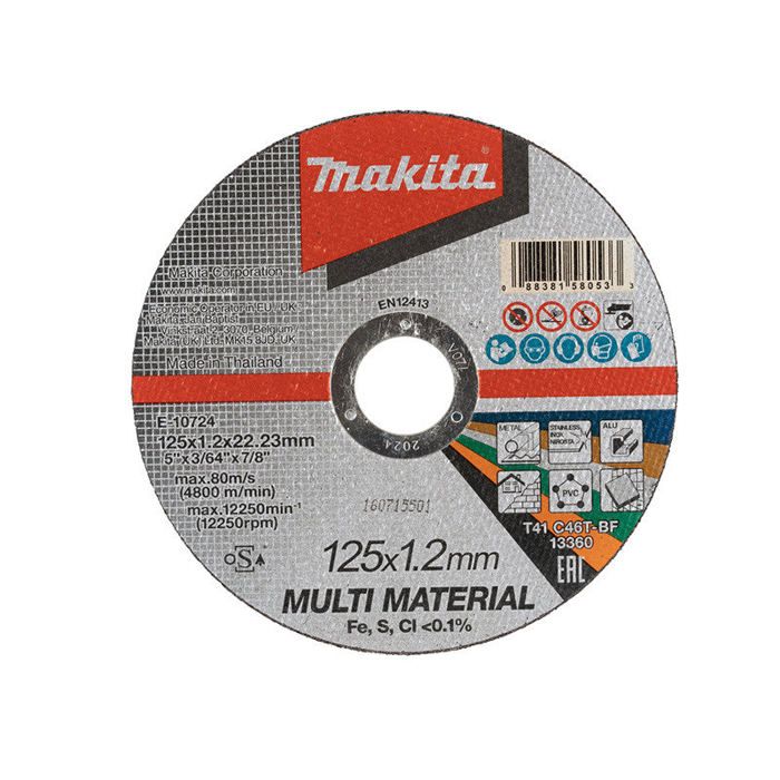 Disque à tronçonner mince 125 x 1 2 x 22 23 mm MAKITA E 10724 C46T matériau