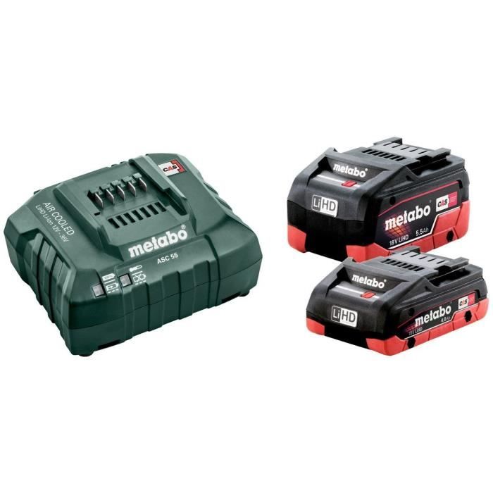 Pack de 2 Batteries METABO LiHD 18V 5.5Ah & 4.0Ah Chargeur Ventilé ASC
