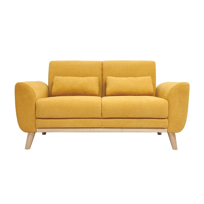 Miliboo Canap&eacute; scandinave 2 places velours jaune moutarde EKTOR 