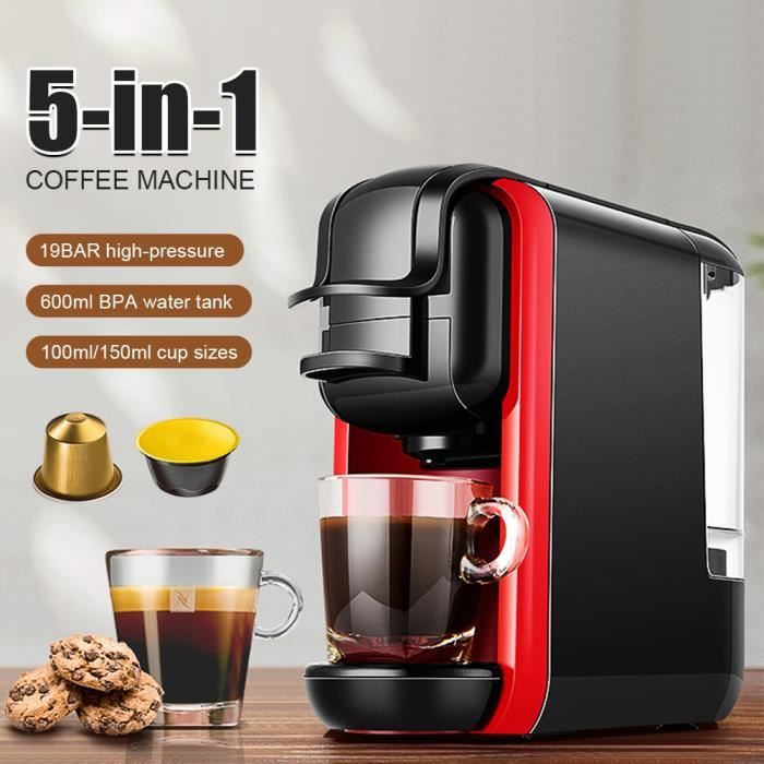 Cafetière Réservoir 1L Machine à Café KOTLIE EM-308A 5-en-1 - Compatible Nespresso/Dolce Gusto/L'OR/ESE/moulu - 19 Bars Blanc Cafetière Capsules Compatibles