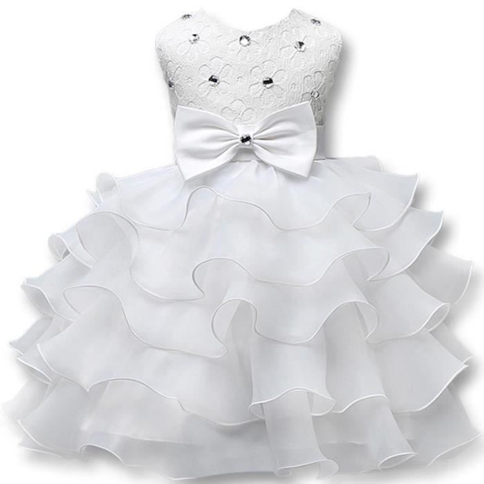 Robe Princesse Cérémonie Fille Volant Tulle Sans Manches Couleur