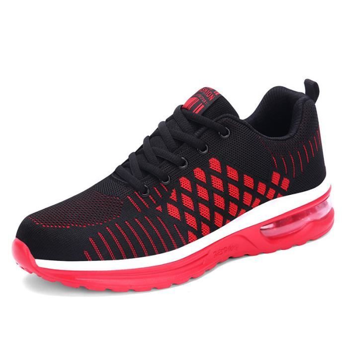 KIANII Baskets pour hommes de grande taille rétro noir et rouge couleur de contraste unique chaussures de sport sèches en maille