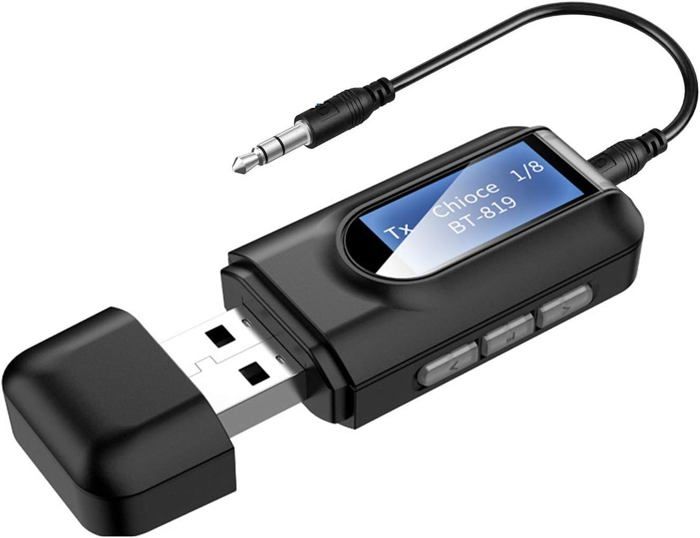 Adaptateur Bluetooth 5.0 Transmetteur avec écran LCDRécepteur et Émetteur 3 en 1 sans Fil Double Connexion Jack 3.5mm