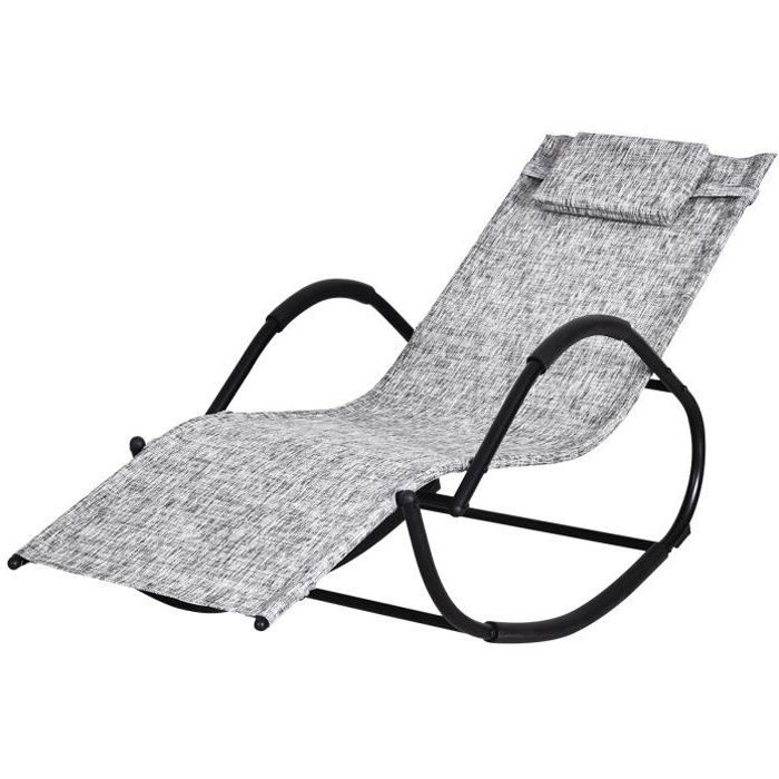 chaise longue à bascule rocking chair design contemporain - outsunny - gris - métal - extérieur