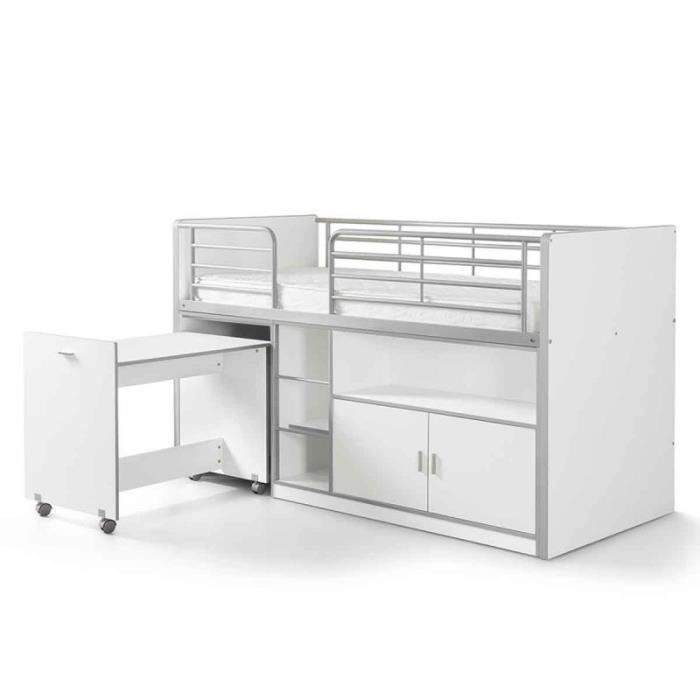 lit combiné compact enfant - paris prix - bonny - blanc - bureau à roulettes - armoires - niche