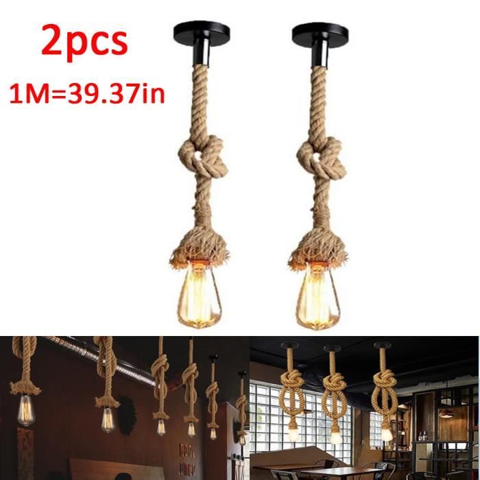 Lustre Suspendu En Corde De Chanvre - Rétro, Douille E27, Longueur 100cm, Style Café/Bar