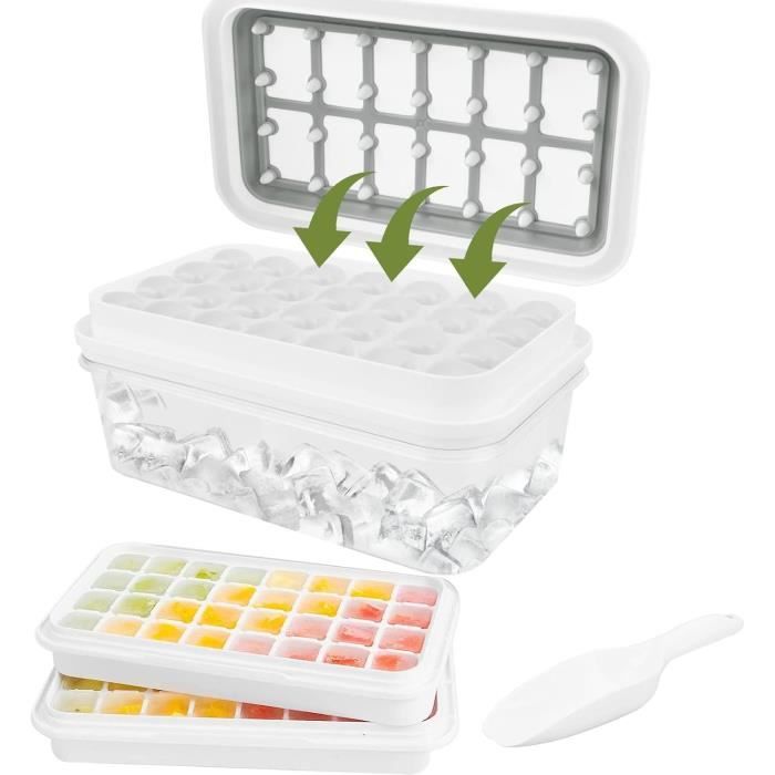 Lot De 4 Bacs à Glaçons Empilable Avec Couvercle/Silicone Facile à Démouler/Passe Au Lave