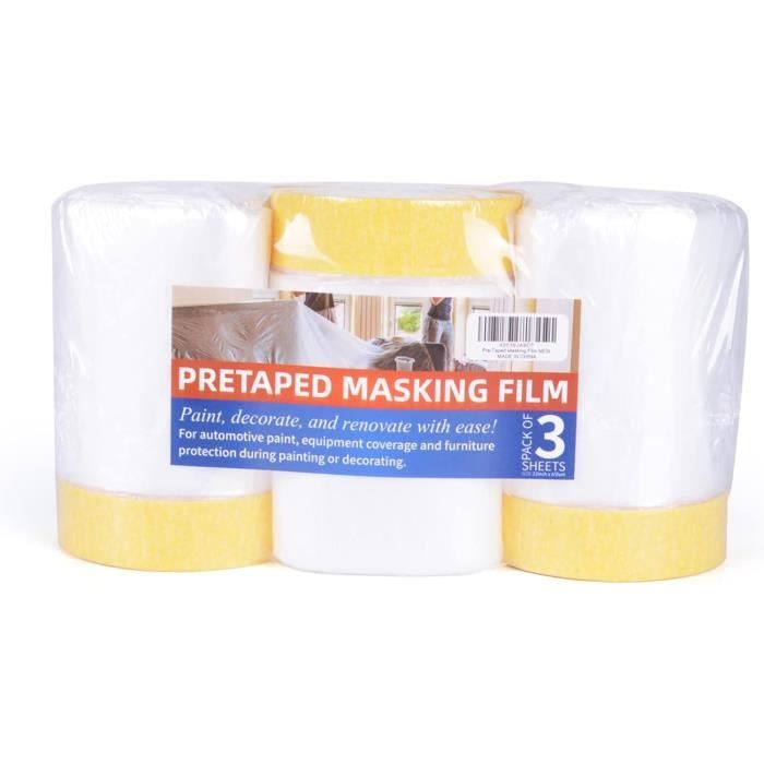 Film De Protection Peinture Avec Ruban Adhésif - 4 Rouleaux 180cm X 20m - PVC Translucide - Pour Meubles, Murs, Voitures - 4