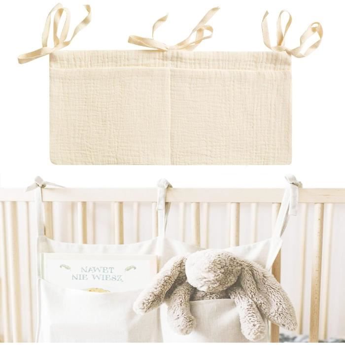 Organisateur Suspendu Pour Lit Bébé - 2 Poches - Tissu Coton Doux - Range Couches, Jouets, Vêtements - Bleu
