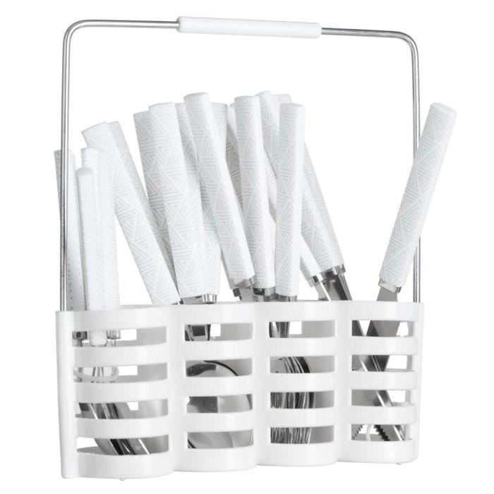 Set de couverts pour 6 personnes avec support - Secret de Gourmet - Acier inoxydable - Blanc