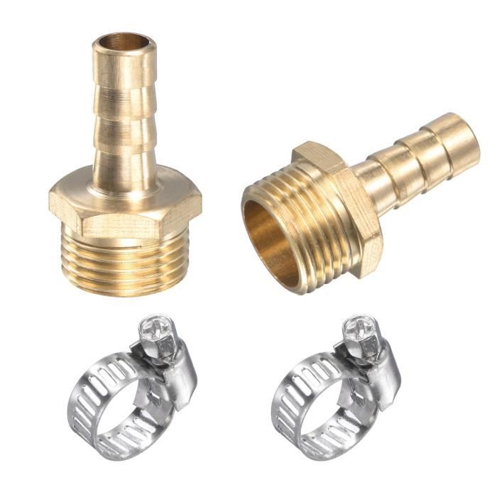 Raccord Laiton Barbelé Droit 6mm X G1/2 Mâle Avec Pince Acier Inox - Lot De 2, Pour Tuyaux Eau/air