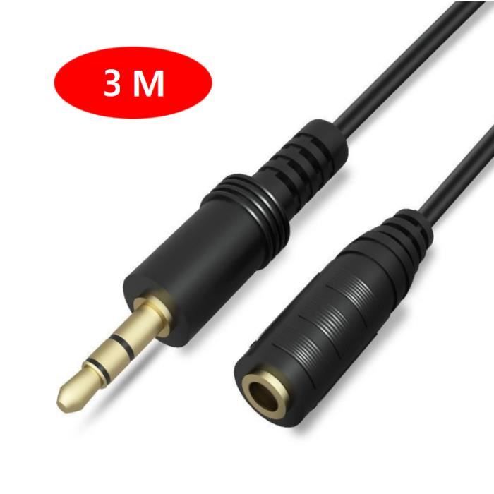 Câble rallonge audio 2 m Jack mâle et femelle 3,5mm 