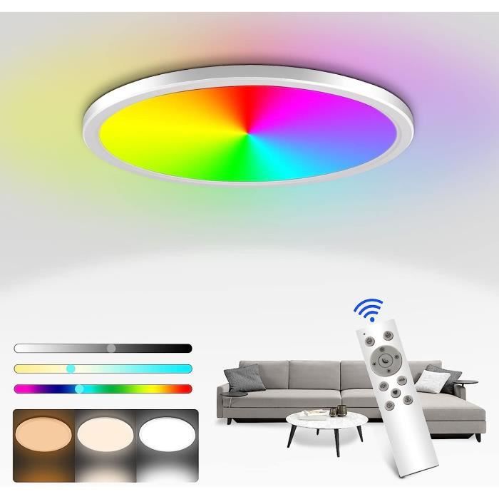 Plafonnier LED Dimmable 24W Avec Télécommande - 2800LM, IP54 Étanche, 3CCT, Lampe Plafond Ronde 30cm Pour Salon, Cuisine, Chambre, Salle De Bain