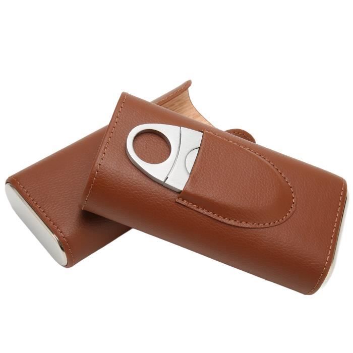 Étui à Cigares En Cuir Avec 2 Tubes Et Coupe-Cigare - Accessoire Voyage Et Camping Premium
