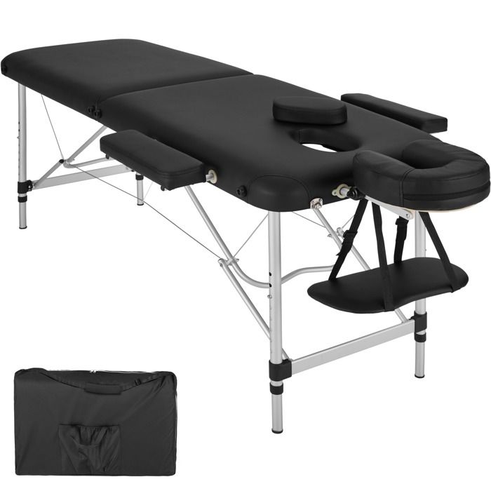 TECTAKE Table de Massage Pliante Portable 2 Zones en Aluminium Noir + Housse