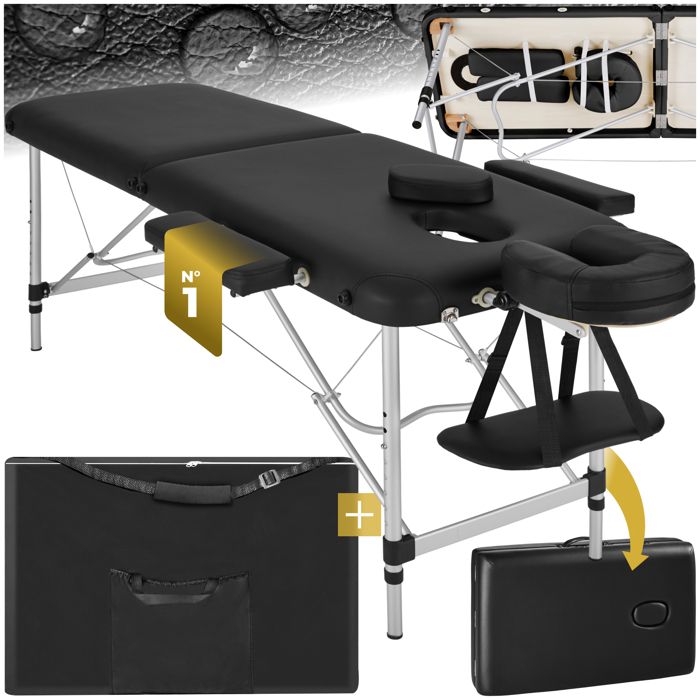 TECTAKE Table de Massage Pliante Portable 2 Zones en Aluminium Noir + Housse