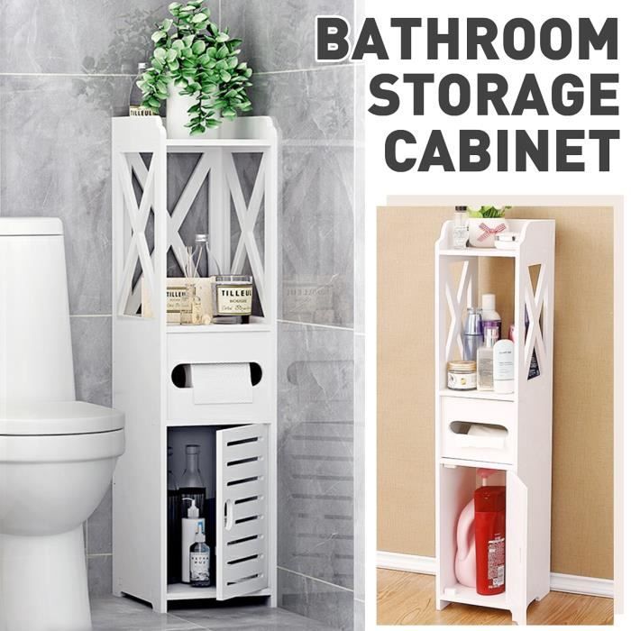 MEUBLE ETAGERE au coin Salle de bains 3 Couches en Bois Blanc Style  contemporain - Cdiscount Maison