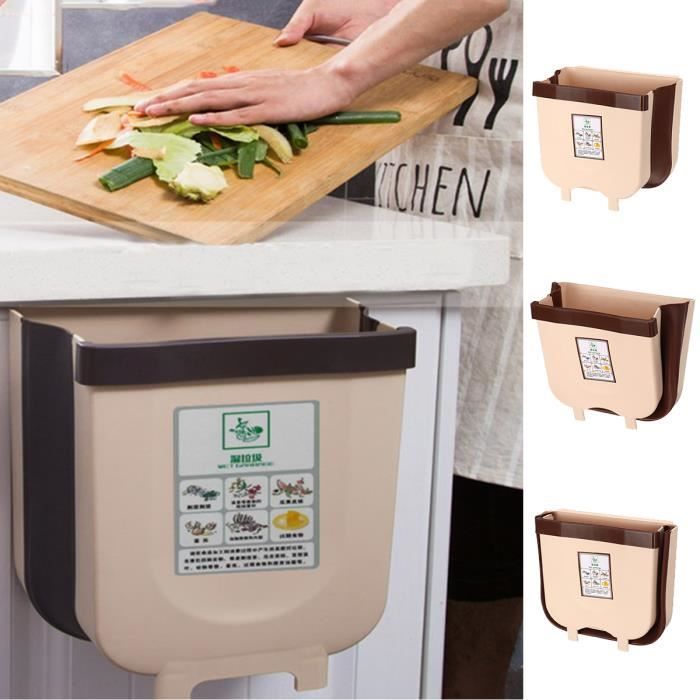 bleu petite poubelle de voiture de tiroir de porte darmoire de cuisine pliable compacte Poubelle de cuisine /à suspendre au mur